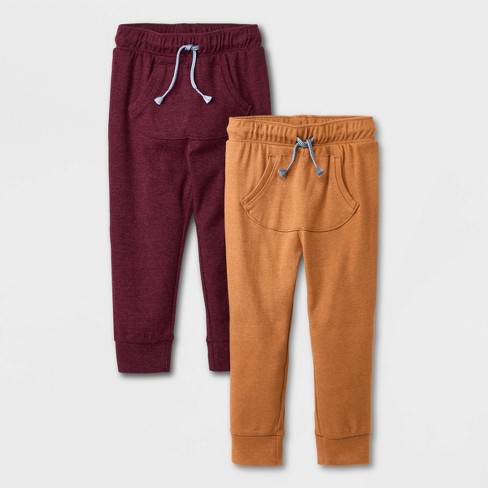 Toddler Boys' 2pk Rib-Knit Pull-On Jogger Pants - Cat & Jack™  Brown/Burgundy 2T