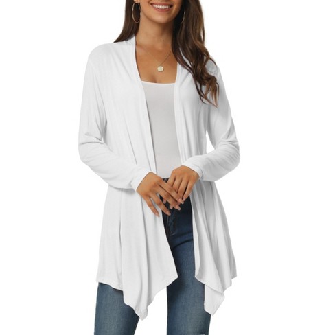 Seta T Women s Spring Fall Draped Open Front Casual Long Sleeve Lightweight Cardigan White Large Target