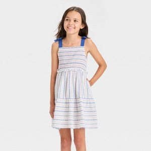 Girls' Sleeveless '4th of July' Tired Tie-Dye Dress - Cat & Jack™ White/Red/Blue - 1 of 3