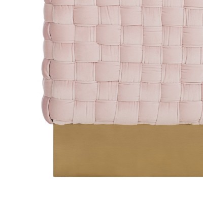 Ravyn 17'' Pink Woven Velvet Ottoman with Radiant Gold Finish