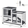Wooden Rabbit Hutch with Wheels and Ramp Indoor Outdoor Bunny Cage with Enclosed Run Removable Tray for Small Pets - LAOTIES - 3 of 4
