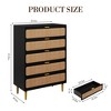 Rattan 5 Drawer Dresser for Bedroom, Chest of Drawers with Deep Drawers, Large Double Dresser for Closet with Wide Top, Tall Wooden Dresser - 2 of 4