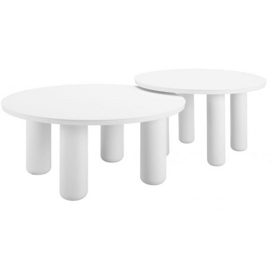Ola Coffee Table Set – 2-Piece 14.8" & 16.1" H With White Finish, Powder-Coated Metal By Zuo Modern