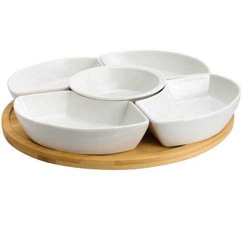 6pc Stoneware Beautiful Rounds Party Serving Set White - Elama