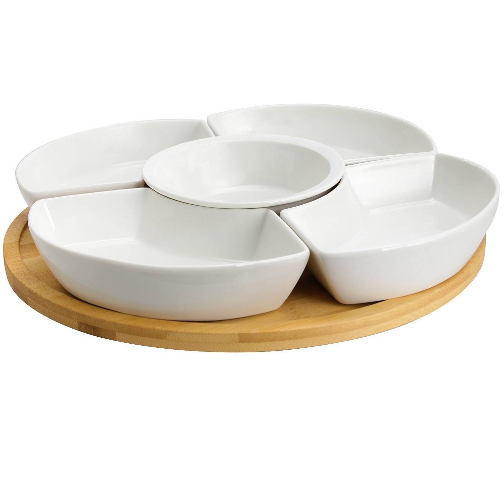 Photos - Serving Pieces 6pc Stoneware Beautiful Rounds Party Serving Set White - Elama: Entertaining Serveware & Condiment Bowls, Lazy Susan