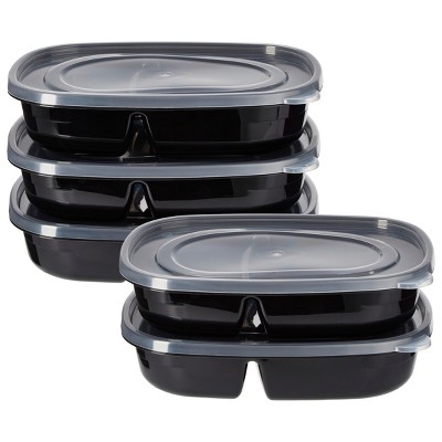 5pk Two Compartment Meal Prep Food Storage Container Set:  Dishwasher-Safe, 32.8 Volume, Clear Plastic