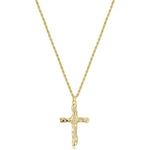 14K Gold Plated Cross Pendant Necklace for Women - Adjustable Faith Chain - 1 of 4