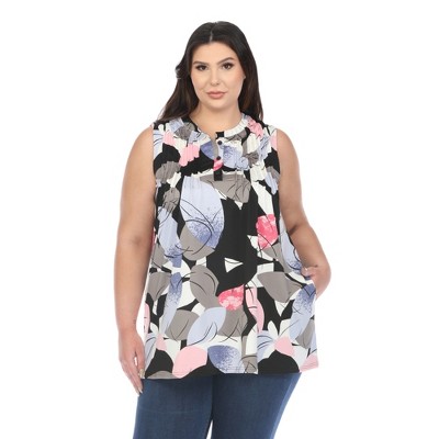 Plus Size Pleated Front Sleeveless Tunic Top