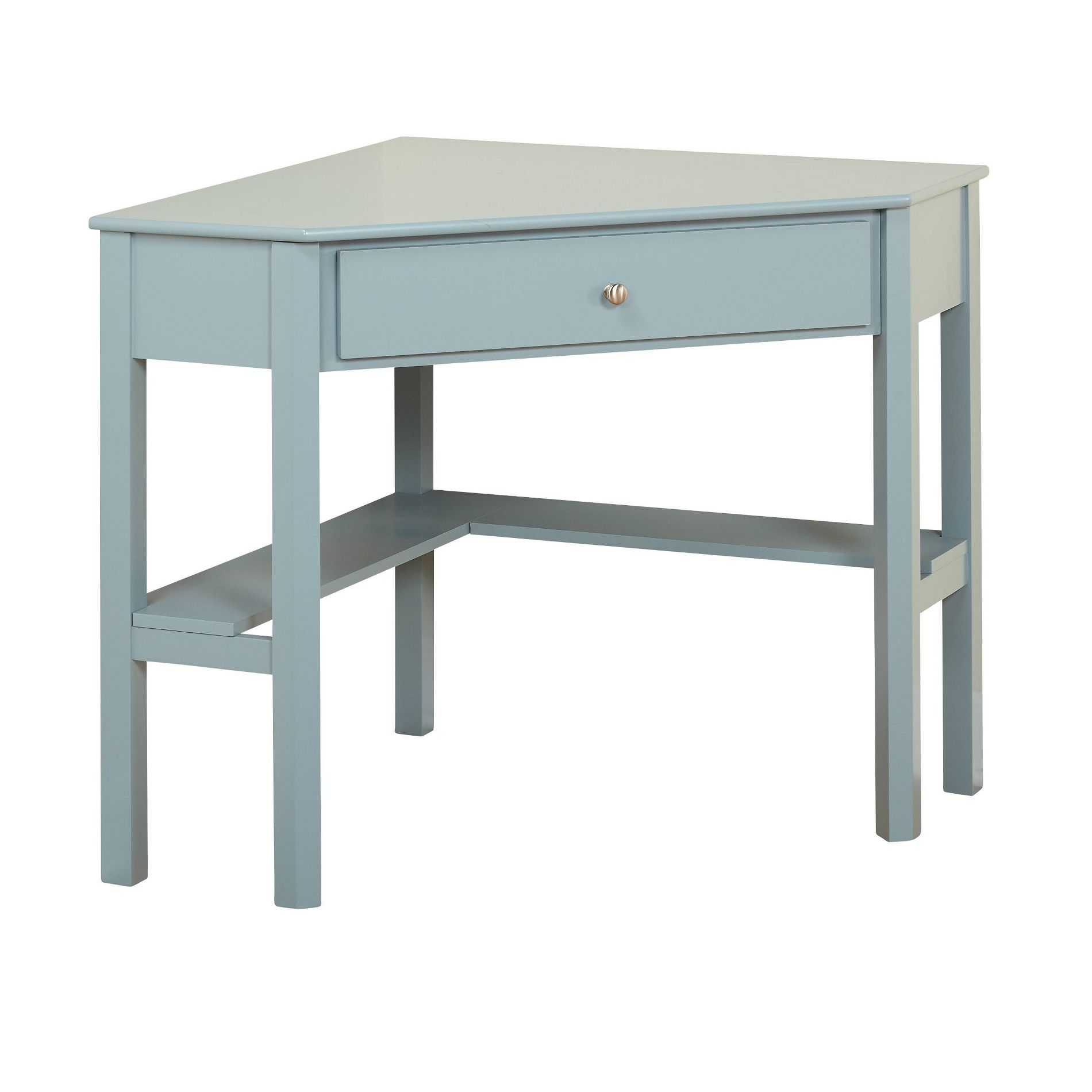 Buylateral Medford Corner Desk with Drawer Antiqued Blue: Nautical Style, Painted Wood Finish, Open Shelf