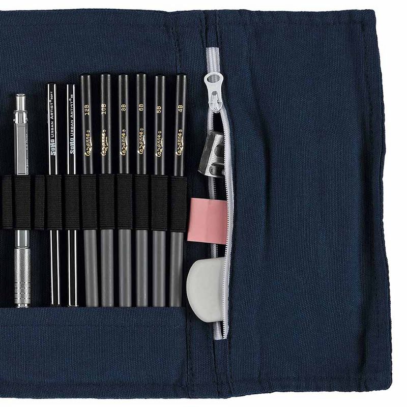 Cezanne Artist Pencil Case - Durable Blue Cotton Canvas Roll-Up Travel Art Case w/ Zipper Art Pouch for Artists, Professionals - Lightweight, Portable, 5 of 7