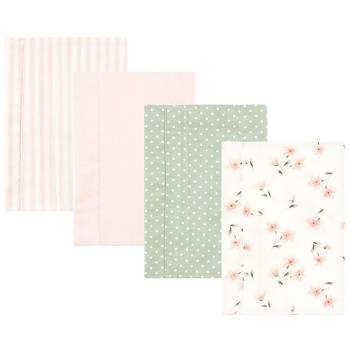 Hudson Baby Infant Girl Cotton Flannel Burp Cloths, Pink Dainty Floral 4 Pack, One Size