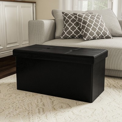 Hastings Home Large Foldable Storage Bench Ottoman with Removable Tufted Lid - 30" x 15", Black