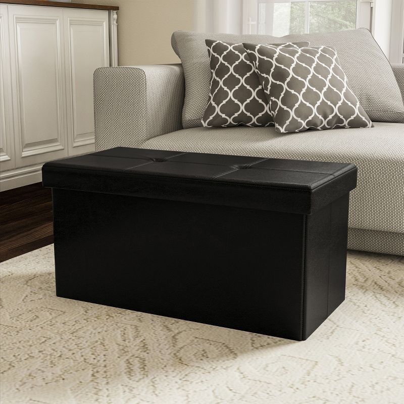 Hasting Home 30-Inch Faux Leather Folding Storage Ottoman, 1 of 8