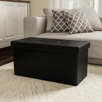 Hasting Home 30-Inch Faux Leather Folding Storage Ottoman