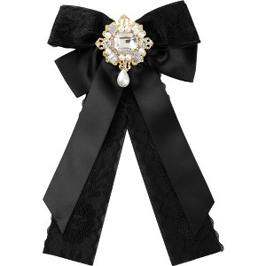 INSPIRE CHIC Women's Pre-Tied Ribbon Pin Collar Lace Trim with Rhinestone Brooch Ties - 1 of 4