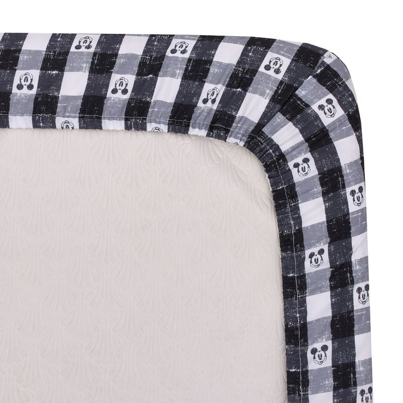 Disney Mickey Mouse - Black, White and Gray Plaid Nursery Fitted Mini Crib Sheet, 4 of 6