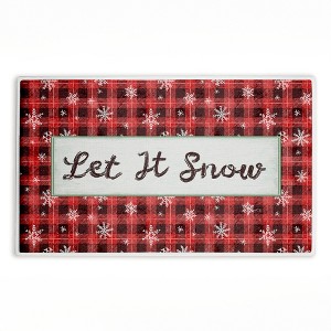 Stupell Industries Let It Snow Red Plaid Printed Plush Bath Mat And Bath Rug, Design By Chad Barrett, 18"X30" - 1 of 4