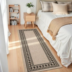 Modern Easy Jute Rug Machine Washable Geometric Bordered Indoor Outdoor Carpet - 1 of 4