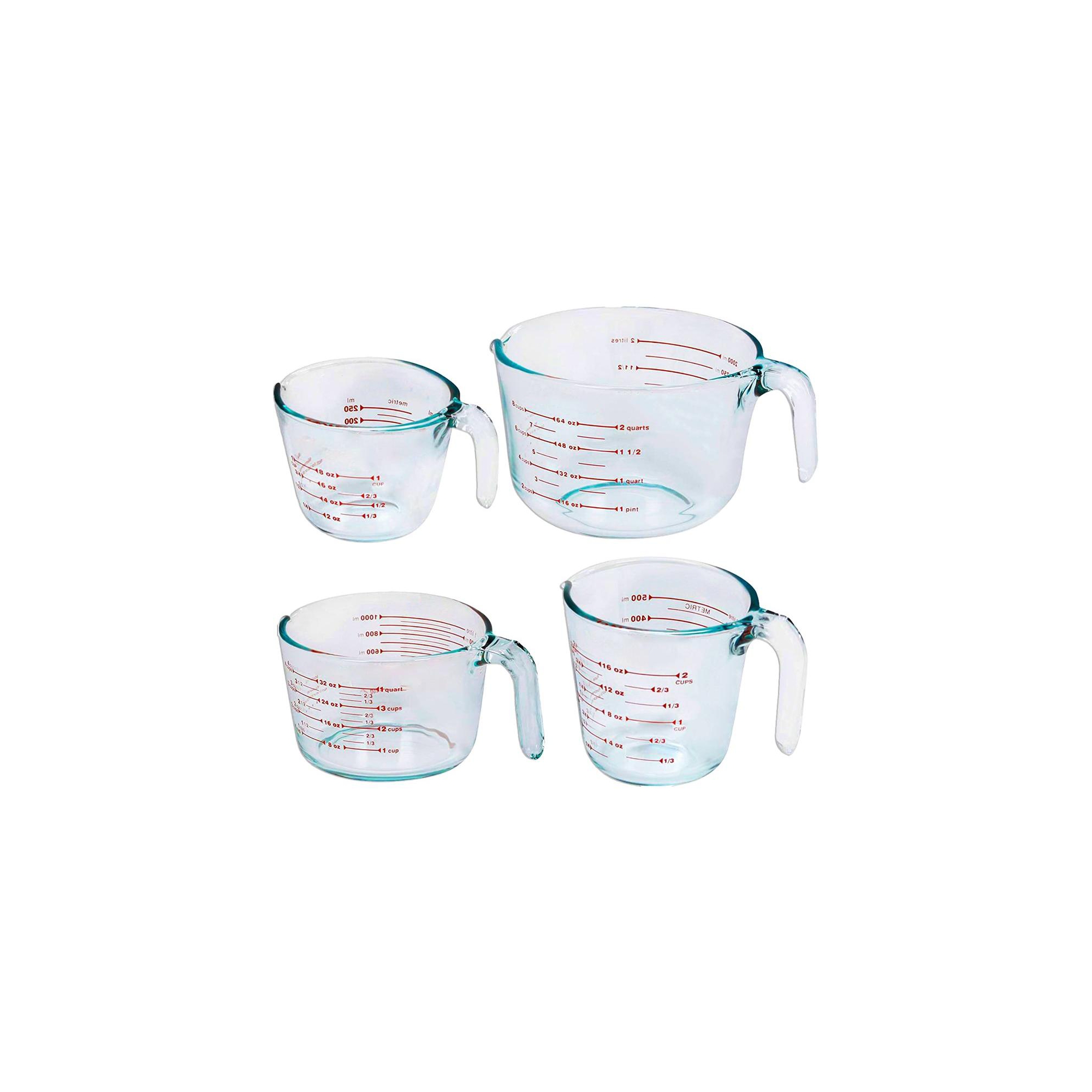 Le'raze Set of 4 Glass Measuring Cups with Measurement Markings - 1 cup, 2 cup, 4 cup, 8 cup.