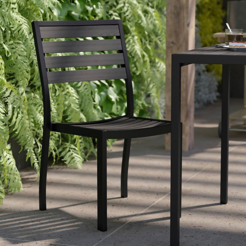 Flash Furniture Lark Outdoor Side Chair with Faux Teak Poly Slats, 5 of 12