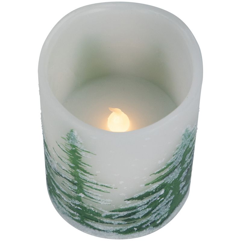 Northlight Set of 3 Flameless Frosted Pines Flickering LED Christmas Wax Pillar Candles 6", 5 of 7