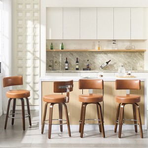 Bekrvio 26" Faux Leather Swivel Bar Stools Set of 1/2/3/4,Mid Century Modern Counter Chairs with Wood Legs and Curved Back for Kitchen Island - 1 of 4