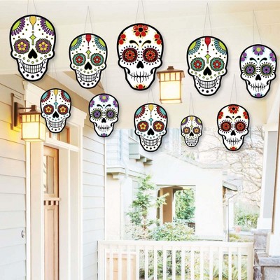 Big Dot of Happiness Hanging Day of the Dead - Outdoor Hanging Decor - Party Decorations - 10 Pieces