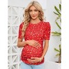 Women's Maternity Shirts Pregnancy Casual Floral Printed Tops Puff Short Sleeve Striped Ruched Side Tunic Top - 2 of 4