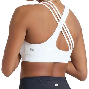 POPSUGAR PS Strappy Sports Bra for Women White Light- Criss-Cross Back Padded Yoga Bra Workout Tops & Removable Cups - 1 of 4
