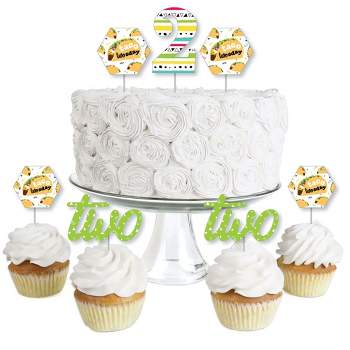 Big Dot of Happiness Taco Twosday - Dessert Cupcake Toppers - Fiesta Second Birthday Party Clear Treat Picks - Set of 24