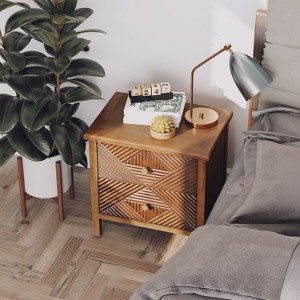JIONJOY Modern Geometric Dresser Nightstand - 2-Drawer Fluted Side Table with Carved Pattern & Gold Alloy Handles - 1 of 4
