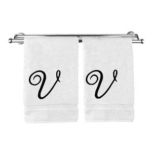 BC BARE COTTON Monogrammed Hand Towel, 100% Turkish Cotton - Set of 2 - White - Black Script - 1 of 4