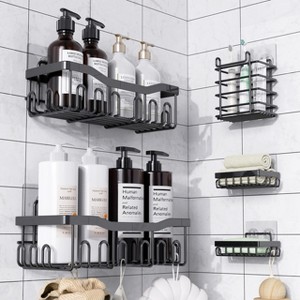 Aoibox 5-Piece Rustproof Stainless Steel Bathroom Organizer Set with Large Capacity, No Drilling Adhesive Shelves for Shower Storage & Home Decor - 1 of 4
