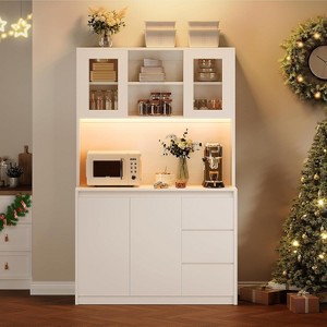 70" Pantry Cabinet with Charging Station, Tall Kitchen Pantry Storage Cabinet with Led Lights - 1 of 4