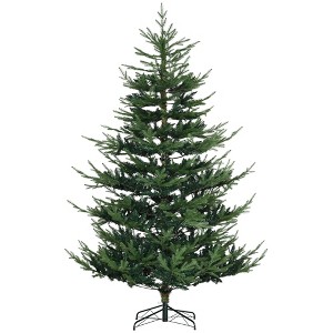 HOMCOM 7.5 FEET Artificial Christmas Tree, Pine Hinged Xmas Tree with Realistic Branches, Steel Base, Auto Open, Green - 1 of 4