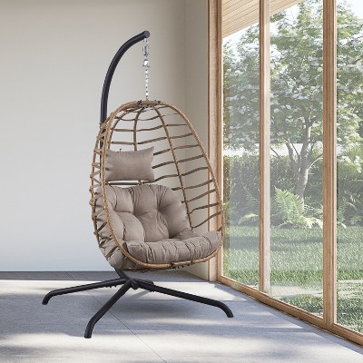 Outdoor Patio Wicker Hanging Chair with Stand