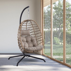 Outdoor Patio Wicker Hanging Chair with Stand - 1 of 4