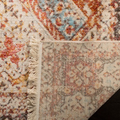Vintage Persian Cream and Rust Synthetic Rectangular Area Rug
