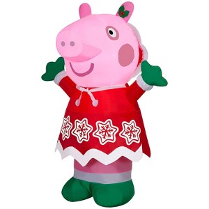 Gemmy 3.2 ft Airblown® Blowup Inflatable Holiday Outfit Peppa Pig with Bulit-In Lights Outdoor Decoration - Pink - 1 of 3