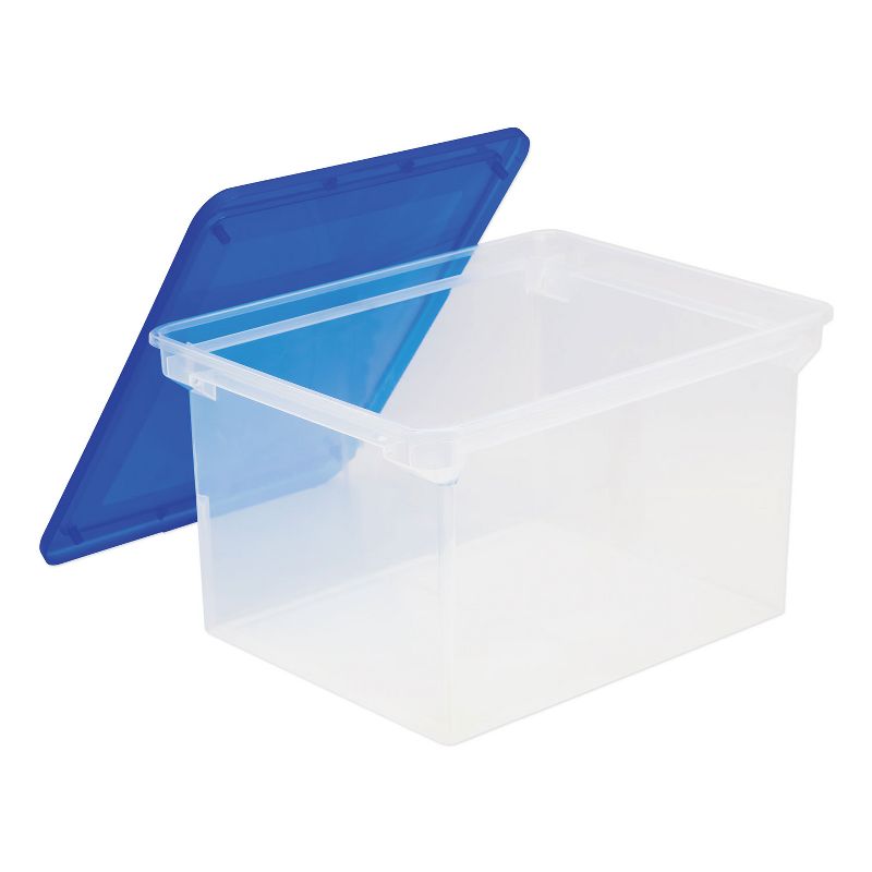 Storex Plastic File Tote Storage Box Letter/Legal Snap-On Lid Clear/Blue 61508U01C, 1 of 5