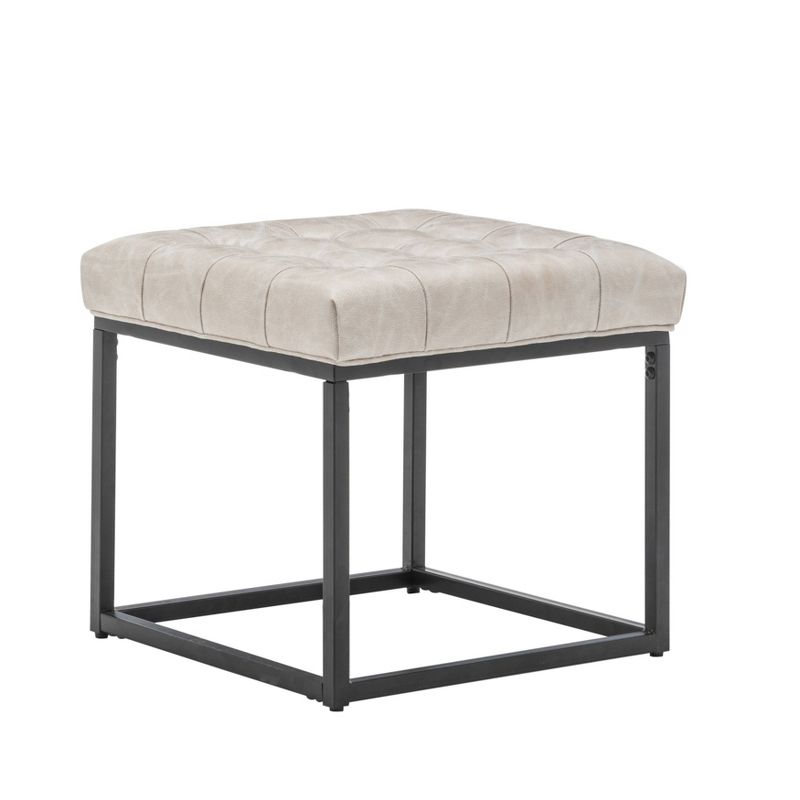 18" Square Button Tufted Metal Ottoman - WOVENBYRD, 1 of 13