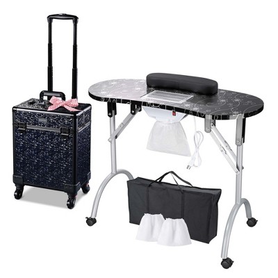 Byootique Manicure Table Nail Desk & Rolling Makeup Train Case Kit