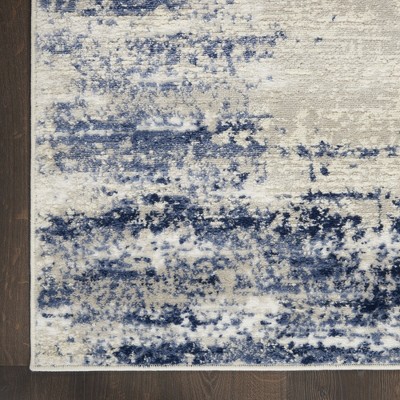 Ivory and Navy Rectangular Synthetic Area Rug 2'6" x 4'