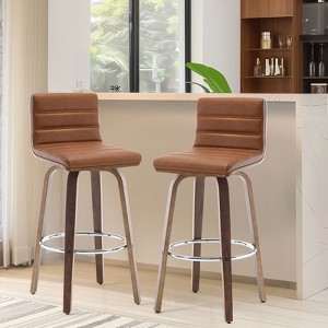 Bekrvio 26"/29" Swivel Bar Stools Set of 1/2/3/4, Faux Leather Upholstered Counter Chairs with Wood Legs, Mid-Century Seating for Kitchen Island - 1 of 4