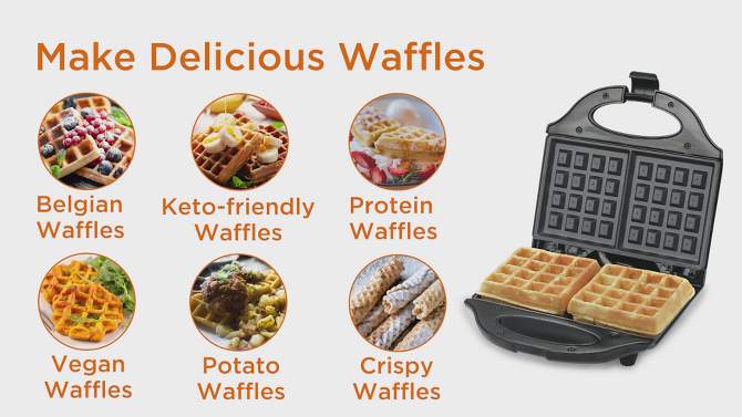 COMMERCIAL CHEF Waffle Maker, Nonstick Mini Waffle Maker, Black, 2 of 8, play video