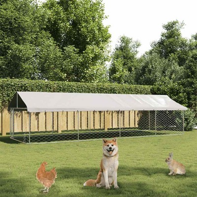 vidaXL Dog Kennel Silver Galvanized steel, polyethylene Large Durable