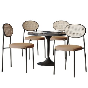 LeisureMod 5-PC Dining Set - 36" Round Dining Table Sintered Stone Top & Black Pedestal, 4 Velvet Dining Chairs in Black Steel Legs - 1 of 4