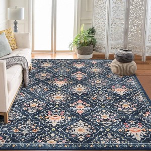 Modern Area Rug Elegant Floral Durable Stain-Resistant Fabric Washable Waterproof Perfect Rug for Living Room Bedroom - 1 of 4