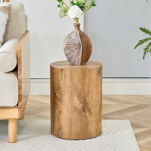 KWPZQEB Small Side Table, Farmhouse Bedside Table with Round Tabletop, Rustic Wooden Sofa End Table, Cylinder Nightstand for Living Room, Bedroom - 1 of 4