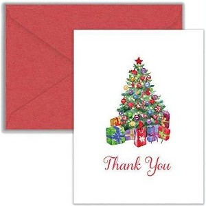 Paper Frenzy Christmas Tree Holiday Thank You Note Cards and Envelopes - 25 pack - 1 of 2
